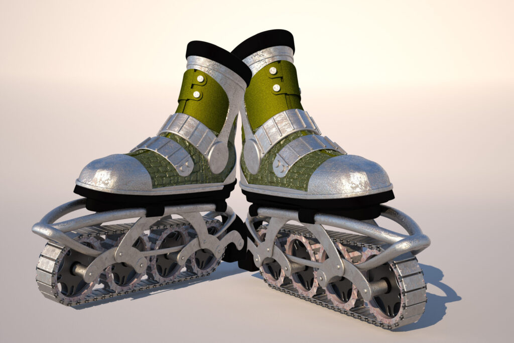 Render 3D di un paio di pattini in linea
