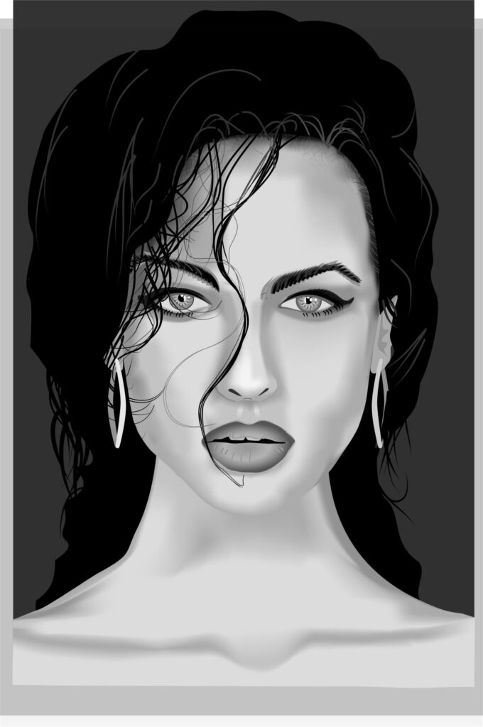 Ritratto di donna in bianco e nero, illustrazione digitale