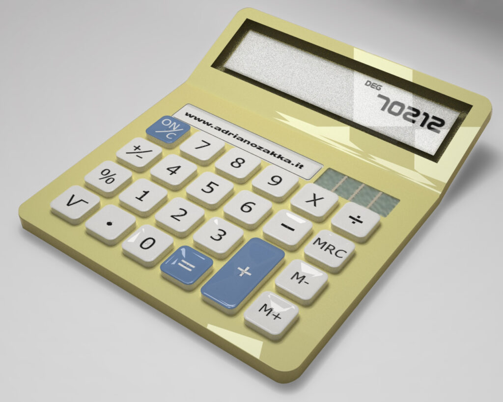 Render 3D di una calcolatrice da tavolo gialla