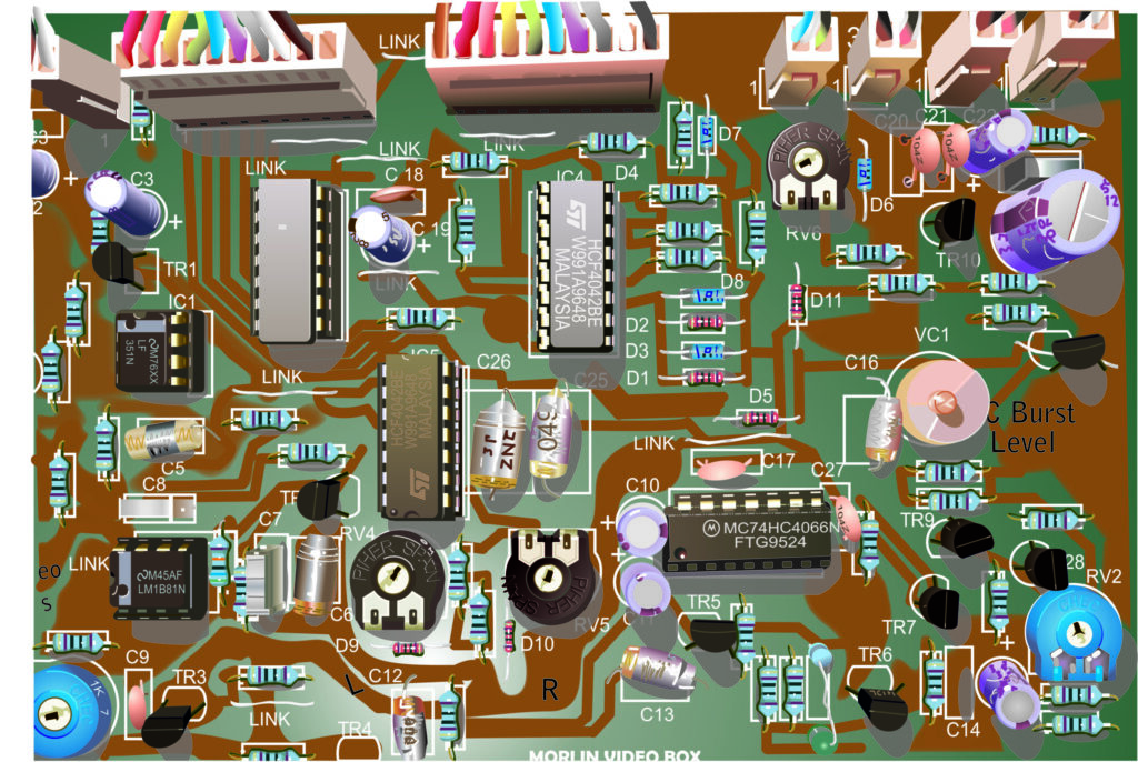 Illustrazione vettoriale di un circuito stampato con componenti elettronici
