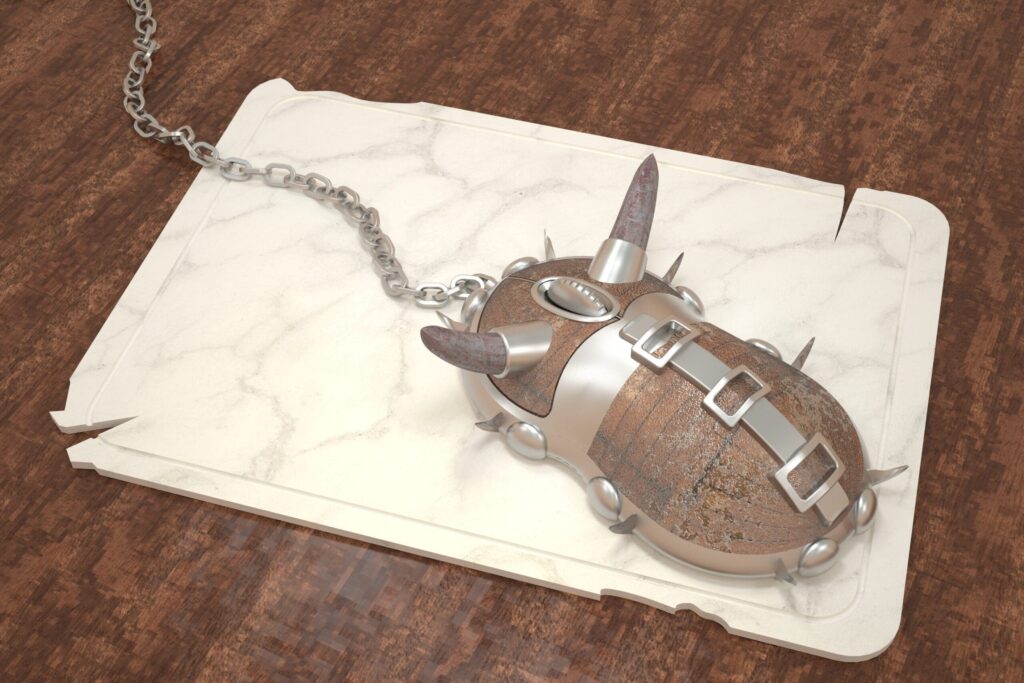 Render 3D di un mouse in stile medievale, vista laterale