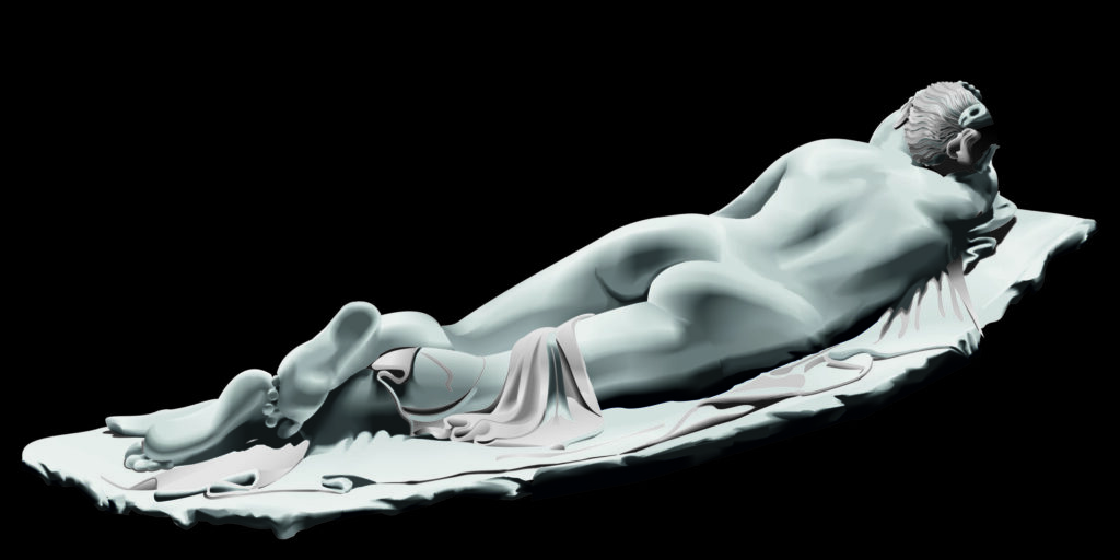 Illustrazione vettoriale di una scultura di ninfa dormiente su fondo nero