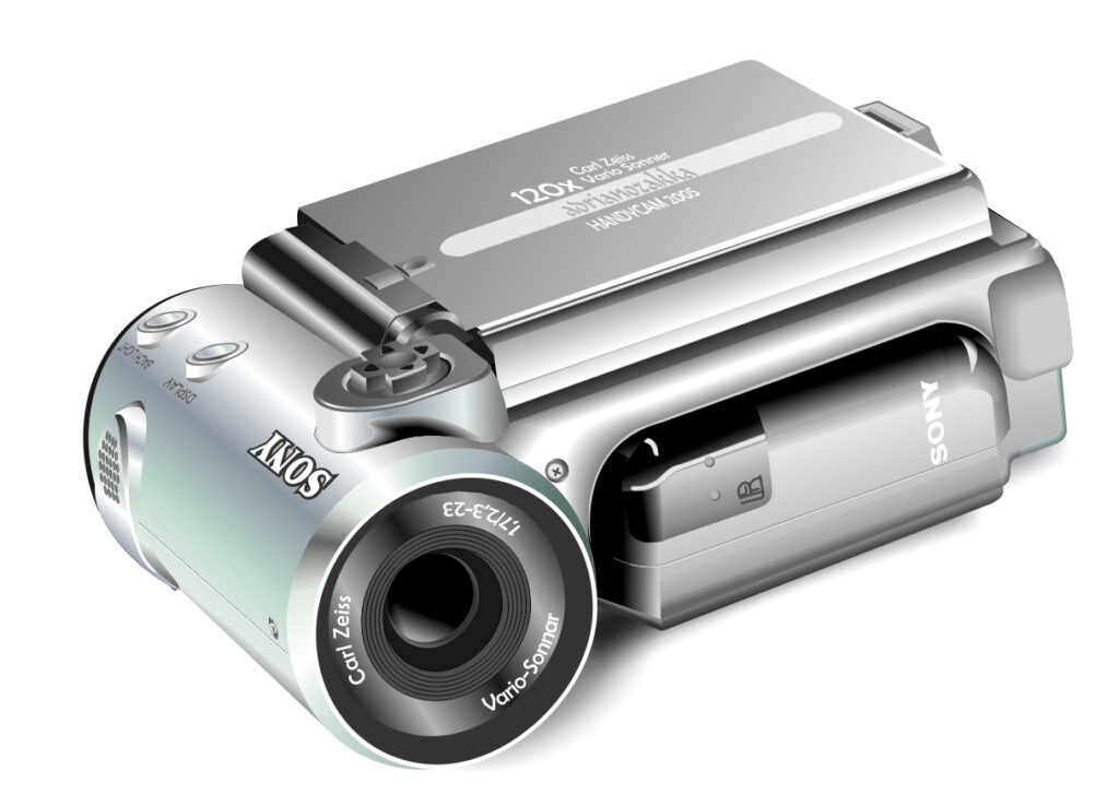 Illustrazione vettoriale di una videocamera argentata